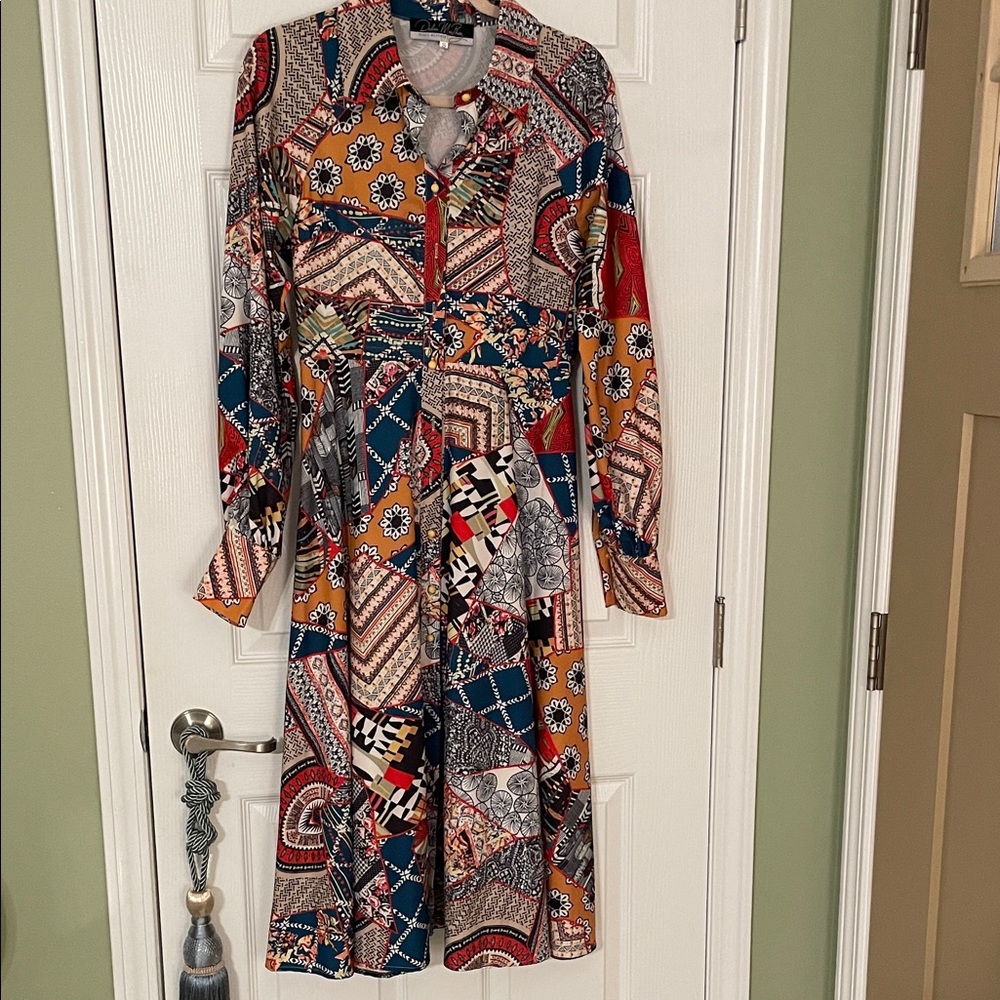 Colorful Geometric Long Sleeve Dress